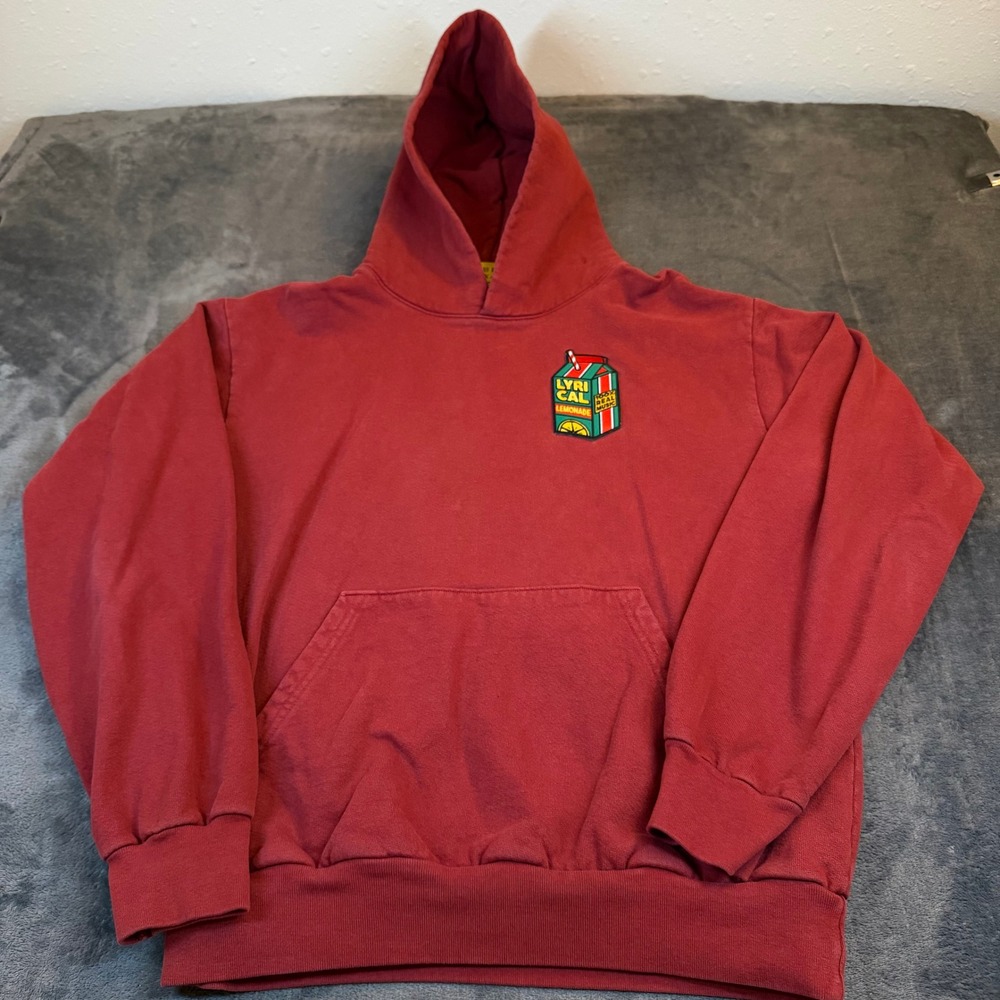 Lyrical Lemonade Patch Hoodie Mens Medium Red Cotton Streetwear Pullover